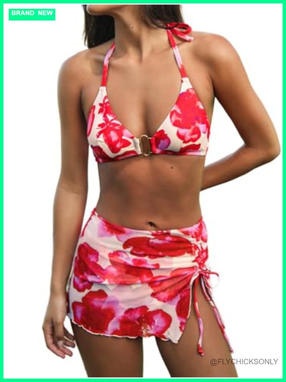 Women's Halter Bikini Set with Mesh Sarong Skirt